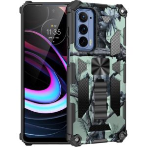 For Motorola Edge (2021) Camouflage Armor Shockproof TPU + PC Magnetic Protective Phone Case with Holder(Mint Green) (OEM)