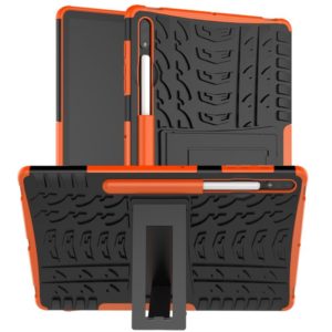 For Samsung Galaxy Tab S7 Lite T730 / T735 & S7+ T970 / T976B Tire Texture Shockproof TPU + PC Protective Case with Holder(Orange) (OEM)