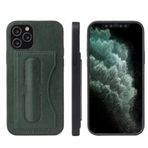For iPhone 12 Pro Max Fierre Shann Full Coverage Protective Leather Case with Holder & Card Slot(Green) (OEM)