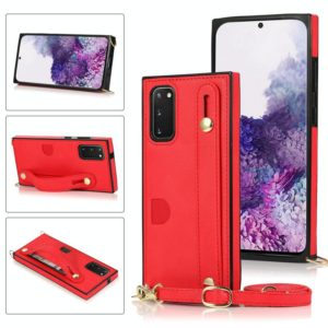 For Samsung Galaxy S20 Wrist Strap PU+TPU Shockproof Protective Case with Crossbody Lanyard & Holder & Card Slot(Red) (OEM)