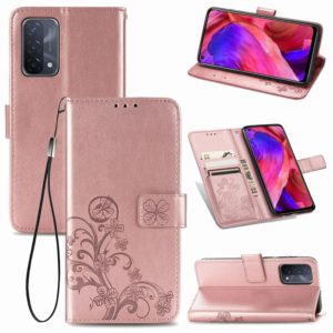 For OPPO A93 5G Four-leaf Clasp Embossed Buckle Mobile Phone Protection Leather Case with Lanyard & Card Slot & Wallet & Bracket Function(Rose Gold) (OEM)