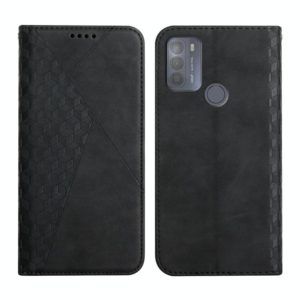 For Motorola Moto G50 Diamond Pattern Splicing Skin Feel Magnetic Horizontal Flip Leather Case with Card Slots & Holder & Wallet(Black) (OEM)