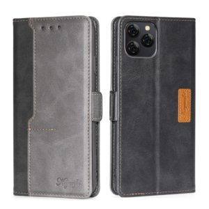 For Blackview A95 Contrast Color Side Buckle Leather Phone Case(Black + Grey) (OEM)
