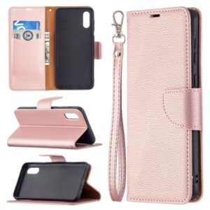 For Samsung Galaxy A02 Litchi Texture Pure Color Horizontal Flip Leather Case with Holder & Card Slots & Wallet & Lanyard(Rose Gold) (OEM)