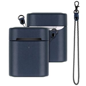 Wireless Earphone Protective Shell Leather Case Split Storage Box For Airpods 2(Deep Blue) (OEM)