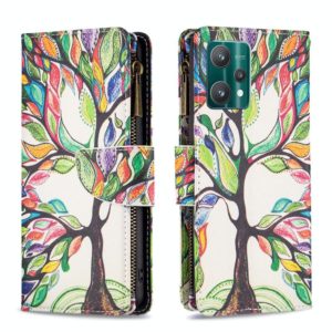 For OPPO Realme 9 Pro Colored Drawing Pattern Zipper Horizontal Flip Leather Phone Case with Holder & Card Slots & Wallet(Tree) (OEM)