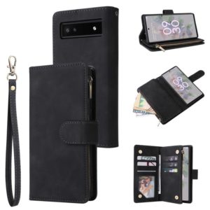 For Google Pixel 6a Multifunctional Frosted Zipper Wallet Leather Phone Case(Black) (OEM)