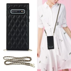 For Samsung Galaxy S10e Elegant Rhombic Pattern Microfiber Leather +TPU Shockproof Case with Crossbody Strap Chain(Black) (OEM)