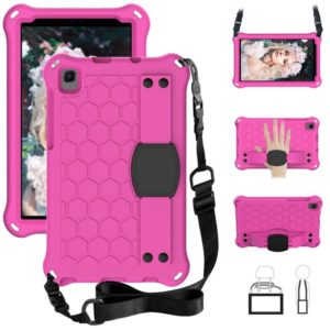 For Samsung Galaxy Tab A 8.0 & S Pen (2019)P200/P205 Honeycomb Design EVA + PC Four Corner Shockproof Protective Case with Strap(Rose Red+Black) (OEM)