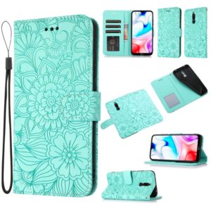 For Xiaomi Redmi 8 Skin Feel Embossed Sunflower Horizontal Flip Leather Case with Holder & Card Slots & Wallet & Lanyard(Green) (OEM)
