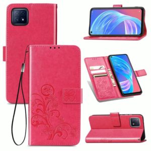 Four-leaf Clasp Embossed Buckle Mobile Phone Protection Leather Case with Lanyard & Card Slot & Wallet & Bracket Function For OPPO A72 5G(Magenta) (OEM)