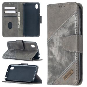 For Huawei Y5(2019) Matching Color Crocodile Texture Horizontal Flip PU Leather Case with Wallet & Holder & Card Slots(Grey) (OEM)