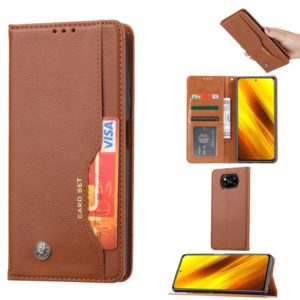 For Xiaomi POCO X3 NFC Knead Skin Texture Horizontal Flip Leather Case with Photo Frame & Holder & Card Slots & Wallet(Brown) (OEM)