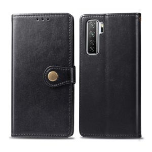 For Huawei Nova 7 SE/P40 Lite 5G Retro Solid Color Leather Buckle Phone Case with Lanyard & Photo Frame & Card Slot & Wallet & Stand Function(Black) (OEM)