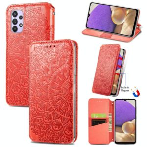 For Samsung Galaxy A32 4G Blooming Mandala Embossed Pattern Magnetic Horizontal Flip Leather Case with Holder & Card Slots & Wallet(Red) (OEM)