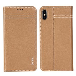 For iPhone XS / X GEBEI Top-grain Leather Horizontal Flip Protective Case with Holder & Card Slots(Khaki) (GEBEI) (OEM)