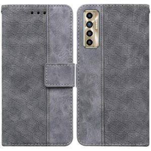 For Tecno Camon 17P Geometric Embossed Leather Phone Case(Grey) (OEM)
