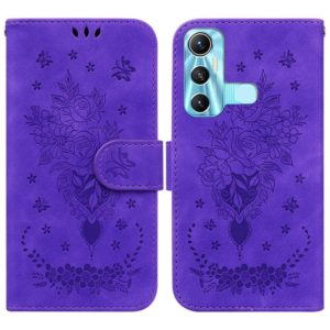For Infinix Hot 11 X662 Butterfly Rose Embossed Leather Phone Case(Purple) (OEM)