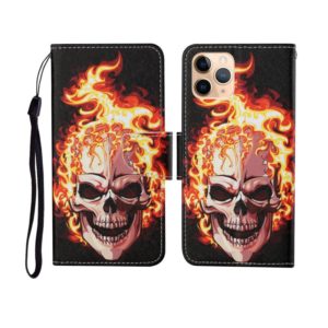 For iPhone 11 Pro Max Painted Pattern Horizontal Flip Leathe Case(Flame Skull) (OEM)