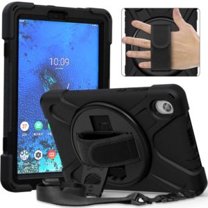 For Lenovo Tab M8 (2020) TB-8705F 8.0 inch Shockproof Colorful Silicone + PC Protective Case with Holder & Shoulder Strap & Hand Strap(Black) (OEM)