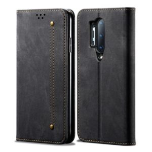 For OnePlus 8 Pro Denim Texture Casual Style Horizontal Flip Leather Case with Holder & Card Slots & Wallet(Black) (OEM)