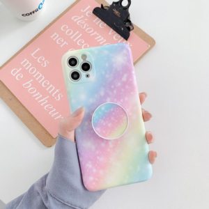 For iPhone 12 Pro Shockproof Colorful Glitter Marble Protective Case with Folding Holder(Blue Purple) (OEM)