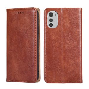 For Motorola Moto E32 4G Gloss Oil Solid Color Magnetic Leather Phone Case(Brown) (OEM)