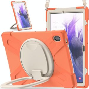 For Samsung Galaxy Tab S7 FE T730 Silicone + PC Protective Case with Holder & Shoulder Strap(Living Coral) (OEM)