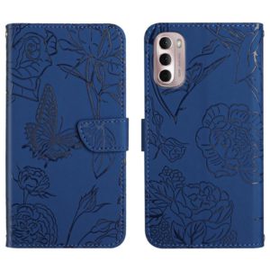 For Motorola Moto G Stylus 5G 2022 Skin Feel Butterfly Peony Embossed Leather Phone Case(Blue) (OEM)