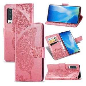For Arrows NX9 F-52A Butterfly Love Flower Embossed Horizontal Flip Leather Case with Bracket / Card Slot / Wallet / Lanyard(Pink) (OEM)
