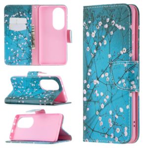 For Huawei P50 Pro Colored Drawing Pattern Horizontal Flip Leather Case with Holder & Card Slots & Wallet(Plum Blossom) (OEM)