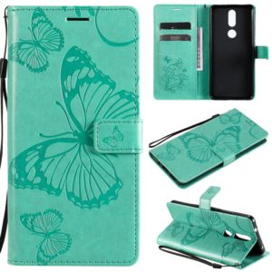 For Nokia 2.4 3D Butterflies Embossing Pattern Horizontal Flip Leather Case with Holder & Card Slot & Wallet(Green) (OEM)