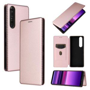For Sony Xperia 1 III Carbon Fiber Texture Horizontal Flip TPU + PC + PU Leather Case with Card Slot(Pink) (OEM)