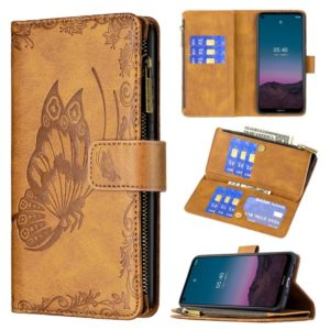 For Nokia 3.4 Flying Butterfly Embossing Pattern Zipper Horizontal Flip Leather Case with Holder & Card Slots & Wallet(Brown) (OEM)