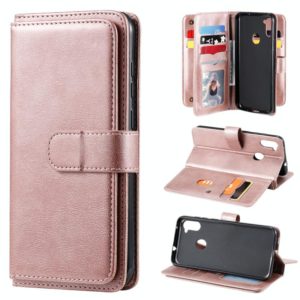 For Samsung Galaxy A11 Multifunctional Magnetic Copper Buckle Horizontal Flip Solid Color Leather Case with 10 Card Slots & Wallet & Holder & Photo Frame(Rose Gold) (OEM)