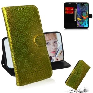 For LG K50 / Q60 Solid Color Colorful Magnetic Buckle Horizontal Flip PU Leather Case with Holder & Card Slots & Wallet & Lanyard(Gold) (OEM)