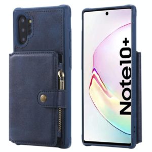 For Galaxy Note 10 Plus Buckle Zipper Shockproof Protective Case with Holder & Card Slots & Wallet & Lanyard & Photos Frames(Blue) (OEM)