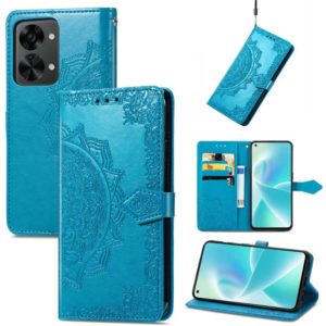 For OnePlus Nord 2T Mandala Flower Embossed Horizontal Flip Leather Phone Case(Blue) (OEM)