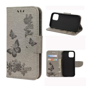 For iPhone 12 mini Vintage Embossed Floral Butterfly Pattern Horizontal Flip Leather Case with Card Slot & Holder & Wallet & Lanyard(Grey) (OEM)