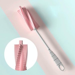 Silicone Baby Bottle Long Handle Cup Cleaning Brush 360 Degree Rotating Bottle Brush(Pink) (OEM)