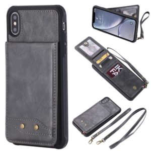 For iPhone XS Max Vertical Flip Shockproof Leather Protective Case with Long Rope, Support Card Slots & Bracket & Photo Holder & Wallet Function(Gray) (OEM)