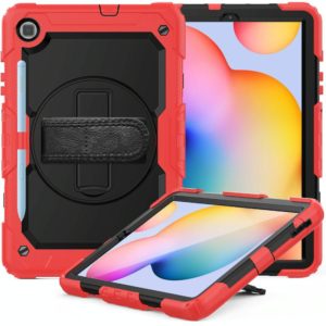 For Samsung Galaxy Tab S6 Lite P610 Shockproof Colorful Silicone + PC Protective Case with Holder & Shoulder Strap & Hand Strap & Pen Slot(Red) (OEM)