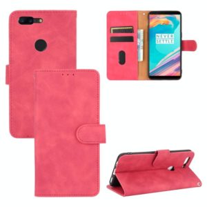 For OnePlus 5T Solid Color Skin Feel Magnetic Buckle Horizontal Flip Calf Texture PU Leather Case with Holder & Card Slots & Wallet(Rose Red) (OEM)