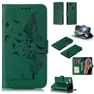 Feather Pattern Litchi Texture Horizontal Flip Leather Case with Wallet & Holder & Card Slots For Google Pixel 3(Green) (OEM)