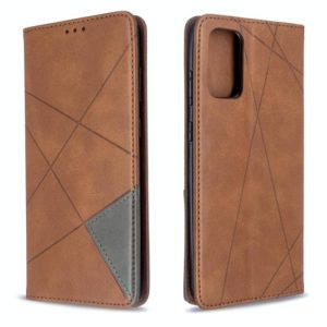 For Galaxy S20+ Rhombus Texture Horizontal Flip Magnetic Leather Case with Holder & Card Slots(Brown) (OEM)