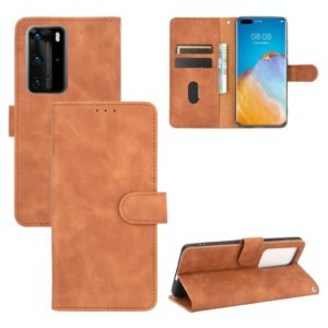 For Huawei P40 Pro Solid Color Skin Feel Magnetic Buckle Horizontal Flip Calf Texture PU Leather Case with Holder & Card Slots & Wallet(Brown) (OEM)