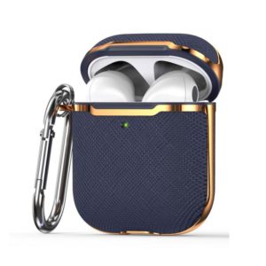 Plated Fabric PC Protective Cover Case For AirPods 1 / 2(Blue + Gold) (OEM)