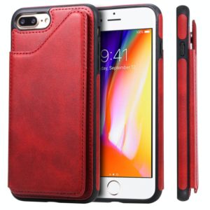 For iPhone 7 Plus / 8 Plus Shockproof Calf Texture Protective Case with Holder & Card Slots & Frame(Red) (OEM)