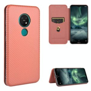 For Nokia 7.2 & 6.2 Carbon Fiber Texture Horizontal Flip TPU + PC + PU Leather Case with Card Slot(Brown) (OEM)