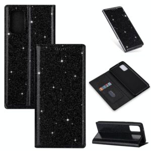 For Samsung Galaxy A91 Ultrathin Glitter Magnetic Horizontal Flip Leather Case with Holder & Card Slots(Black) (OEM)